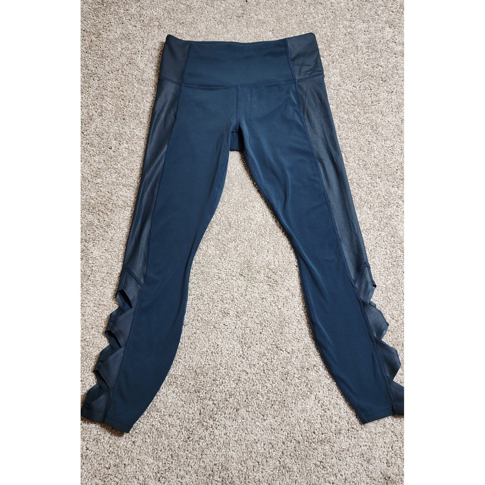 Athleta Diamond Cobra 7/8 Teal Cutout Leggings Yoga Workout Casual Size Small